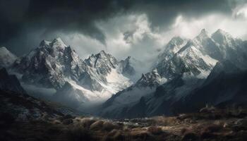 majestueus berg reeks top met sneeuw afgedekt top gegenereerd door ai foto