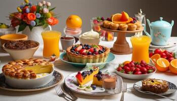 vers fruit versieren fijnproever desserts Aan tafel gegenereerd door ai foto