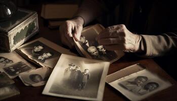 een oud hand- Holding herinneringen, bouwen nostalgie gegenereerd door ai foto