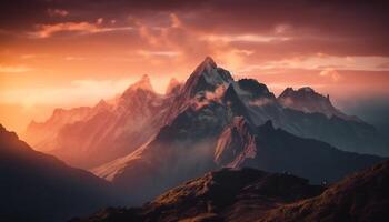 majestueus berg top terug lit door dageraad gegenereerd door ai foto