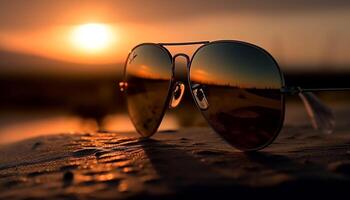 zonsondergang zonnebril reflecteren schoonheid in natuur kleuren gegenereerd door ai foto