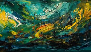 levendig chaos van kleuren in abstract schilderij gegenereerd door ai foto