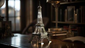 beroemd Frans souvenirs Aan houten tafel decor gegenereerd door ai foto