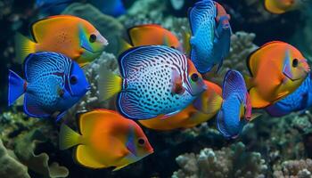 kleurrijk onderwater- school- van vis in caraïben rif gegenereerd door ai foto