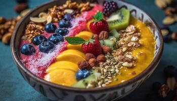 fijnproever yoghurt parfait met vers bessen en muesli gegenereerd door ai foto