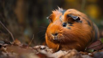 pluizig Guinea varken aan het eten gras in herfst gegenereerd door ai foto