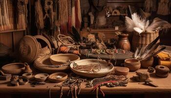 inheems pottenbakkerij werkplaats creëert rustiek aardewerk kommen gegenereerd door ai foto