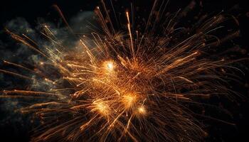 gloeiend vuurwerk Scherm ontploft in levendig kleuren gegenereerd door ai foto