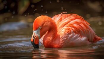 roze flamingo majestueus schoonheid schijnt in vijver gegenereerd door ai foto