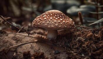 paddestoel groei in Woud, giftig en slijmerig gegenereerd door ai foto