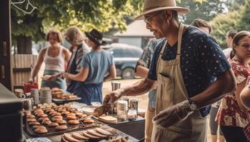 glimlachen mannen en Dames rooster vers vlees gegenereerd door ai foto