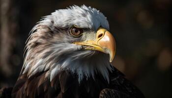 majestueus vogel zitstokken, klauwen scherp, staren stoutmoedig gegenereerd door ai foto