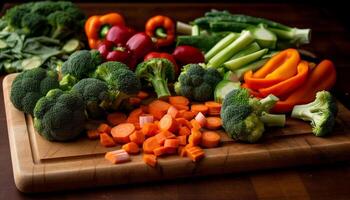 gezond salade, vers groenten, natuur premie gevangen genomen gegenereerd door ai foto