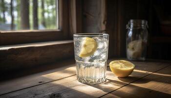 vers citroen cocktail Aan rustiek hout tafel gegenereerd door ai foto