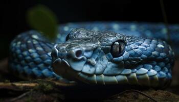 spookachtig dichtbij omhoog van giftig adder spiraal gegenereerd door ai foto