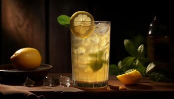 verfrissend zomer cocktail met citroen, limoen, en munt gegenereerd door ai foto