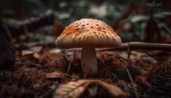 gevlekt paddestoel groei in herfst Woud Gevaar gegenereerd door ai foto