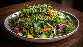 vers, gezond salade biologisch groenten Aan bord gegenereerd door ai foto