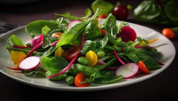 biologisch salade bord met vers, gezond groenten gegenereerd door ai foto