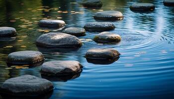 blauw water weerspiegelt rustig schoonheid van buitenshuis gegenereerd door ai foto