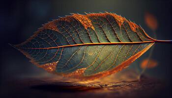 herfst blad wordt weergegeven levendig kleur en aderen gegenereerd door ai foto