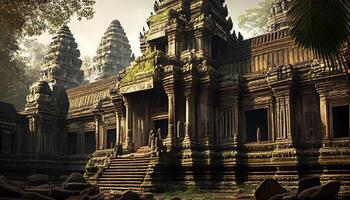 oude ruïnes van angkor, legendarisch Khmer beschaving gegenereerd door ai foto