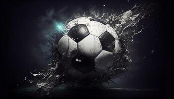 voetbal bal schoppen door vurig abstract golven gegenereerd door ai foto
