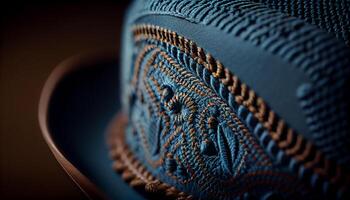 elegant blauw pet, gestreept wol materiaal geweven prachtig gegenereerd door ai foto