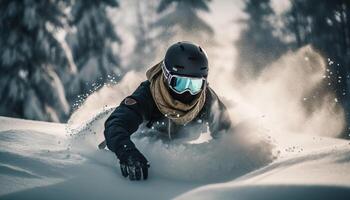 een persoon risico's Gevaar voor extreem snowboarden gegenereerd door ai foto