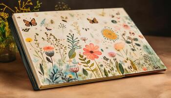 abstract bloemen ontwerp Aan oud boek Hoes gegenereerd door ai foto