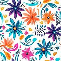 bloemen, kleurrijk bloemen patroon, bloemen patroon, textuur, bloemen achtergrond textuur, bloemen achtergrond, generatief ai foto