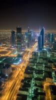 oogverblindend nacht stad schot van Riyadh tonen horizon oriëntatiepunten, kantoor en woon- gebouwen in zuiden Arabië. generatief ai technologie. foto