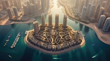 Dubai jachthaven symbool van jumeirah strand en de stad van dubai, Verenigde Arabisch emiraten generatief ai variatie 6 foto