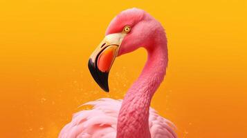 roze flamingo in geel vestiging. ai gegenereerd foto