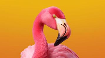 roze flamingo in geel vestiging. ai gegenereerd foto