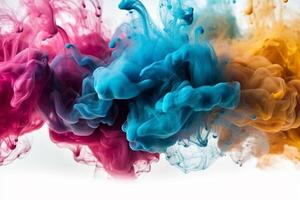 kleurrijk inkt in water geïsoleerd Aan wit achtergrond. abstract achtergrond. generatief ai foto