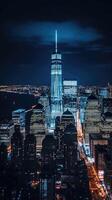 verbazingwekkend panoramisch nacht horizon van Manhattan, nieuw york stad. generatief ai technologie. foto