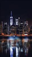 verbazingwekkend panoramisch nacht horizon van Manhattan, nieuw york stad. generatief ai technologie. foto
