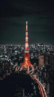 verlichte tokyo stad met horizon, woon- gebouwen in Japan Bij nacht visie. generatief ai technologie. foto