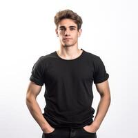 zwart t-shirt model. illustratie ai generatief foto