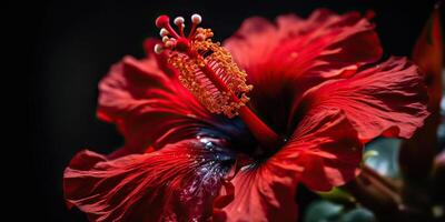 ai gegenereerd. ai generatief. macro schot illustratie van rood hibiscus bloem Open dichtbij. grafisch kunst foto