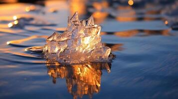 water en een stuk van ijs. ai gegenereerd foto