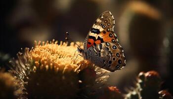 levendig vlinder bestuift geel bloem in natuur gegenereerd door ai foto