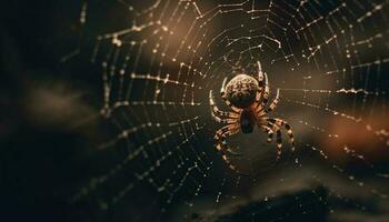 spin spins web, vangt dauw, creëert schoonheid gegenereerd door ai foto