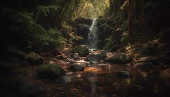 rustig tafereel van vloeiende water in wildernis gegenereerd door ai foto