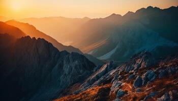 majestueus berg bereik, hoog omhoog in lucht gegenereerd door ai foto