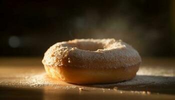 vers gebakken donuts Aan rustiek houten tafel gegenereerd door ai foto