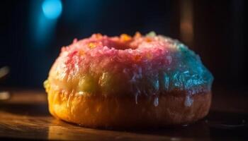 vers gebakken fijnproever chocola donut Aan bord gegenereerd door ai foto