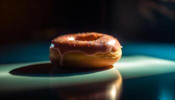 vers gebakken donut met chocola suikerglazuur verleiding gegenereerd door ai foto