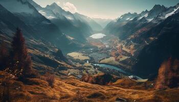 majestueus berg bereik, rustig tafereel, schoonheid in natuur gegenereerd door ai foto